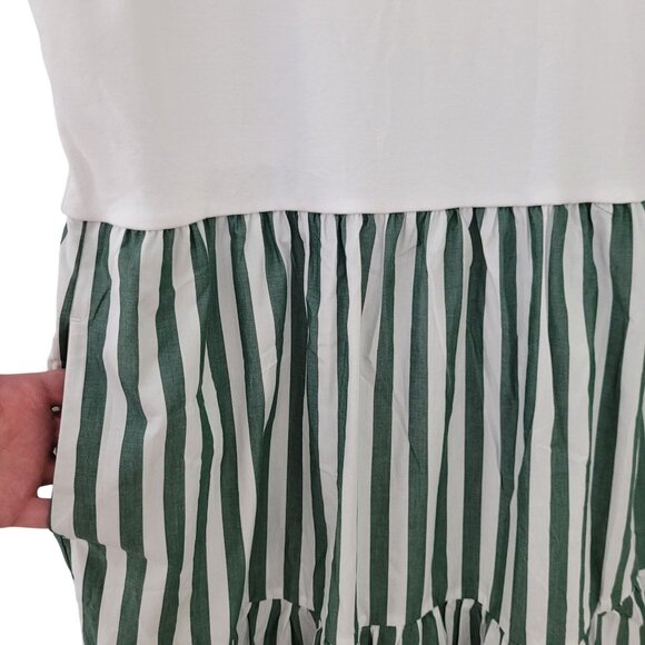 J.Crew Striped Tiered Midi Dress Womens Size L White Green Pockets NWT - Picture 5 of 8